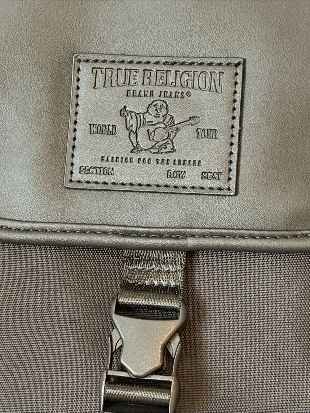 True Religion Black Leather Messenger Crossbody Bag for Men